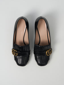 Gucci Black Leather GG Marmont Pumps - size 38